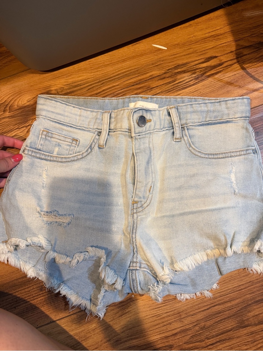 Light Wash Denim Frayed Hem Women's Shorts